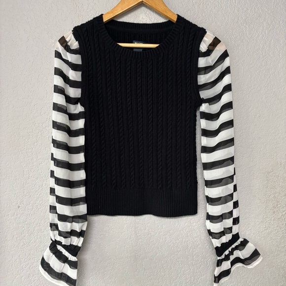 ANTHROPOLOGIE Maeve Black and White Cable Knit Contrast Sweater Size XS - Picture 7 of 7